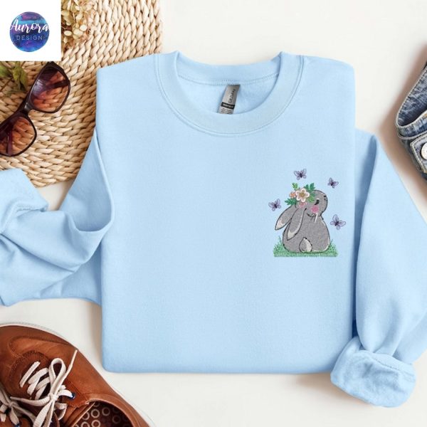 Embroidered Bunny Lover Happy Easter Sweatshirt