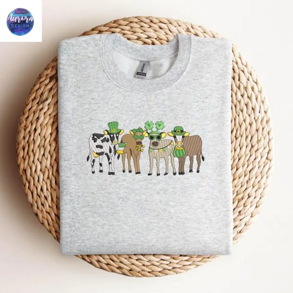 Embroidered Cow St Patricks Sweatshirt