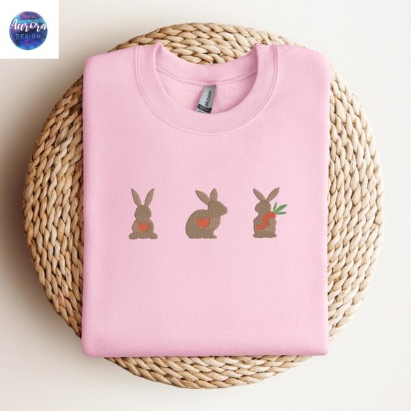 Embroidered Cute Bunny Easter Day Sweatshirt