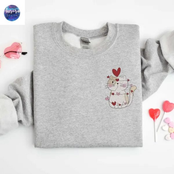 Embroidered Cute Cat Sweatshirt