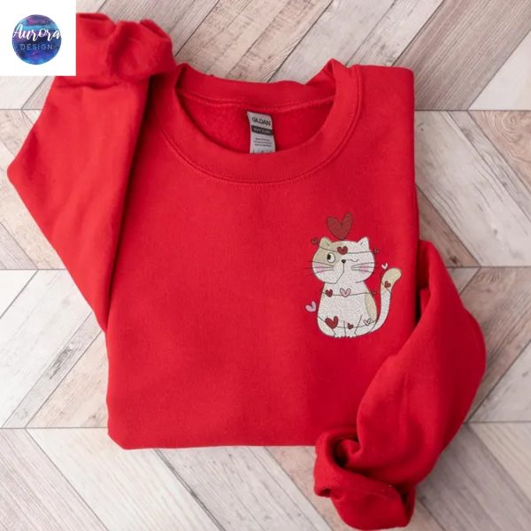 Embroidered Cute Cat Sweatshirt