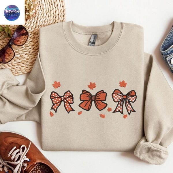 Embroidered Fall Leaves Coquette Sweatshirt