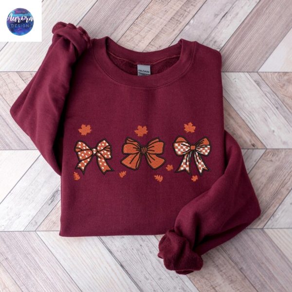 Embroidered Fall Leaves Coquette Sweatshirt