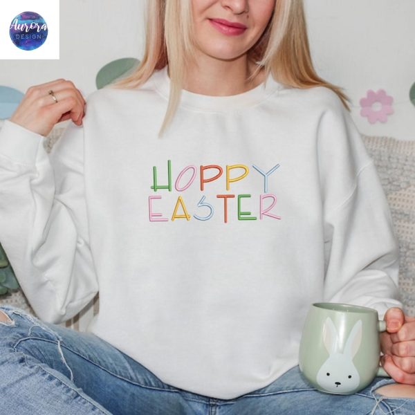 Embroidered Happy Easter Bunny Lover Hippity Sweatshirt