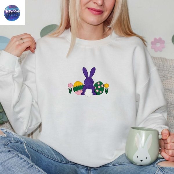 Happy Easter Bunny Lover Embroidered Sweatshirt