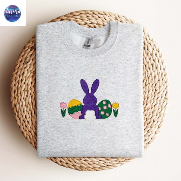 Happy Easter Bunny Lover Embroidered Sweatshirt