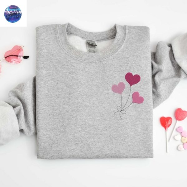 Embroidered Heart Balloons Cute Sweatshirt