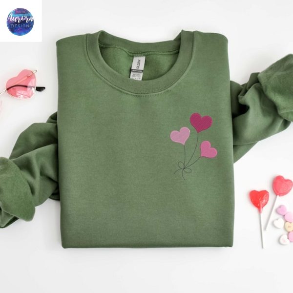 Embroidered Heart Balloons Cute Sweatshirt