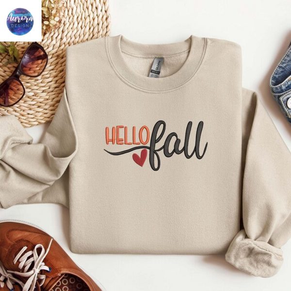 Embroidered Hello Fall, Pumpkin Season Sweatshirt