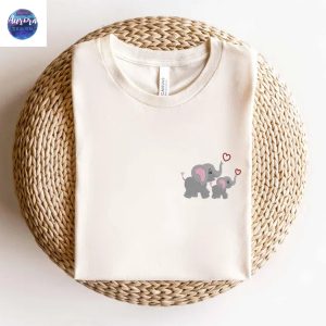 Embroidered Mom And Baby Elephant Shirt