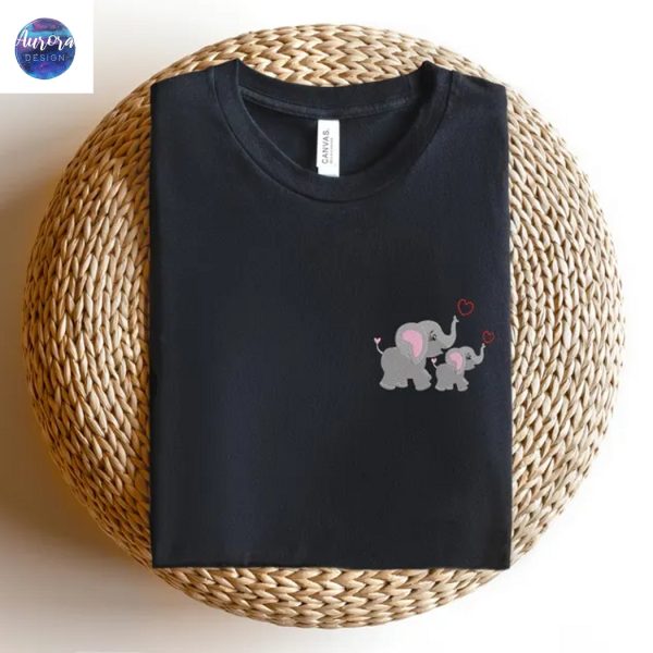 Embroidered Mom And Baby Elephant Shirt