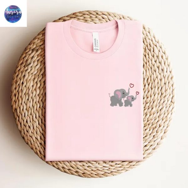 Embroidered Mom And Baby Elephant Shirt