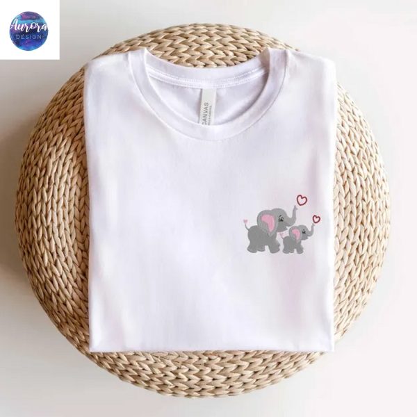 Embroidered Mom And Baby Elephant Shirt