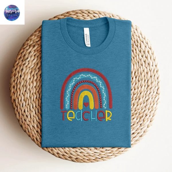 Embroidered Rainbow Teacher Inspirational Sweatshirt