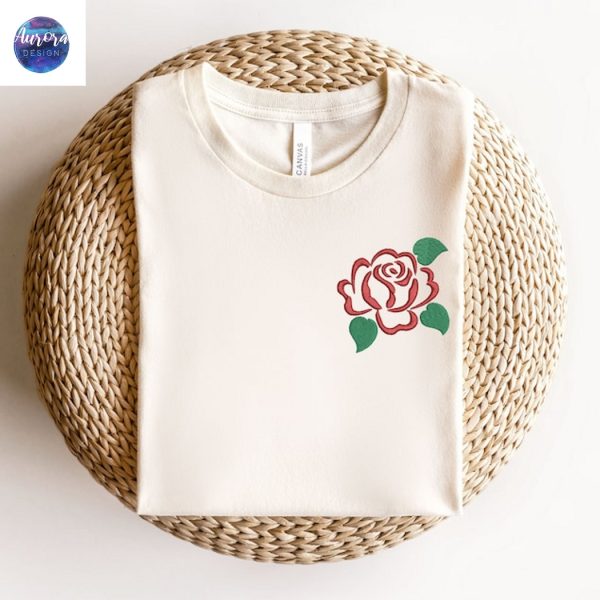 Embroidered Red Rose Flower Sweatshirt