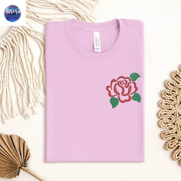 Embroidered Red Rose Flower Sweatshirt