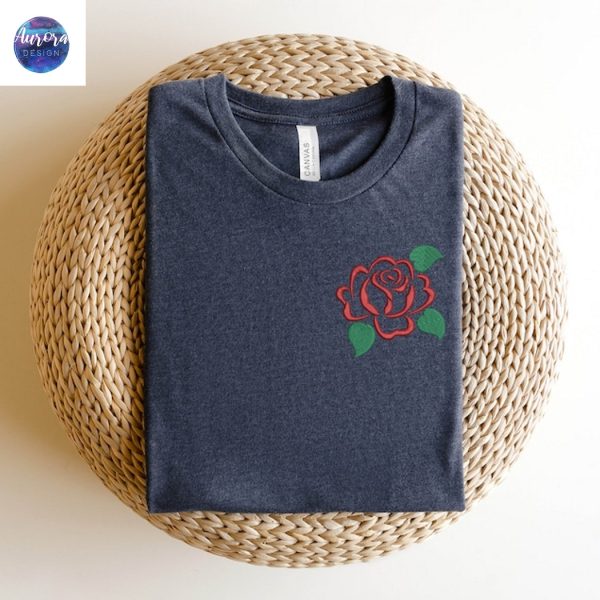 Embroidered Red Rose Flower Sweatshirt