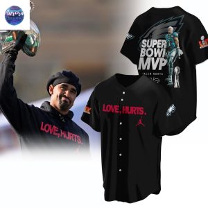 Philadelphia Eagles Love Hurts MVP Super Bowl LIX Champions Signature Baseball Jersey