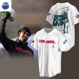 Philadelphia Eagles Love Hurts MVP Super Bowl LIX Champions Signature Baseball Jersey – White