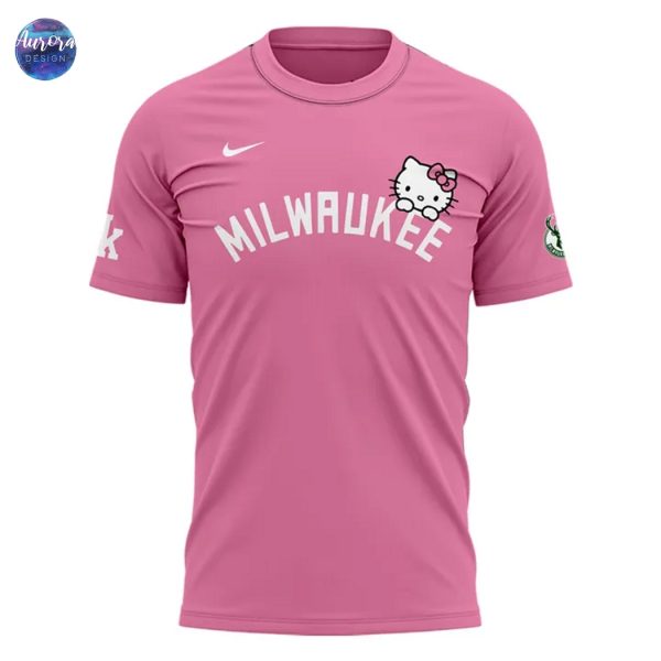 2025 Milwaukee Bucks x Hello Kitty Night 3D T-Shirt – Pink