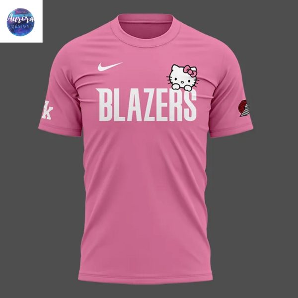 2025 Portland Trail Blazers x Hello Kitty Night 3D T-Shirt – Pink