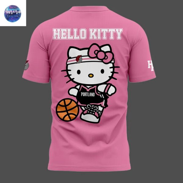 2025 Portland Trail Blazers x Hello Kitty Night 3D T-Shirt – Pink