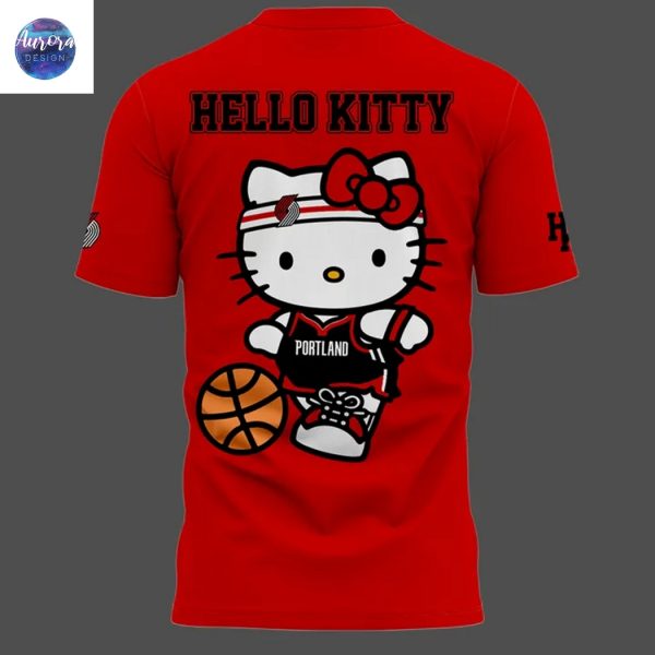 2025 Portland Trail Blazers x Hello Kitty Night 3D T-Shirt – Red