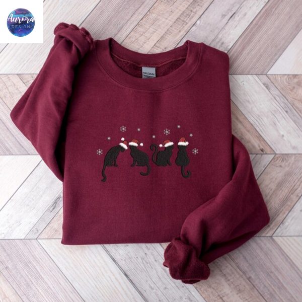 Embroidered Cat Christmas Sweatshirt