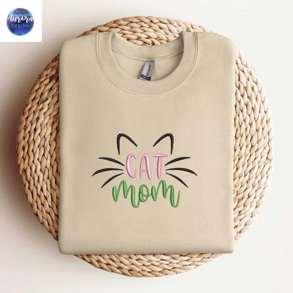 Embroidered Cat Mom Sweatshirt