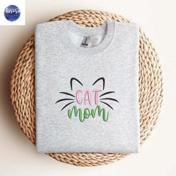 Embroidered Cat Mom Sweatshirt