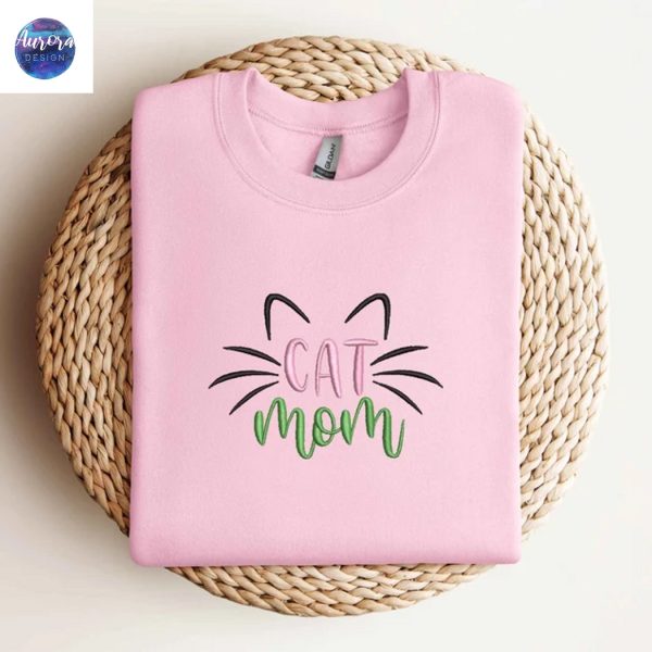 Embroidered Cat Mom Sweatshirt