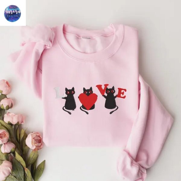 Embroidered Cute Cat Meow Sweatshirt