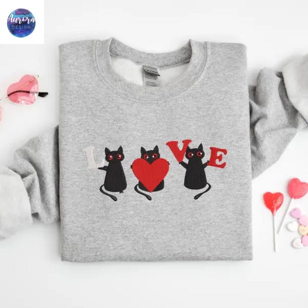 Embroidered Cute Cat Meow Sweatshirt