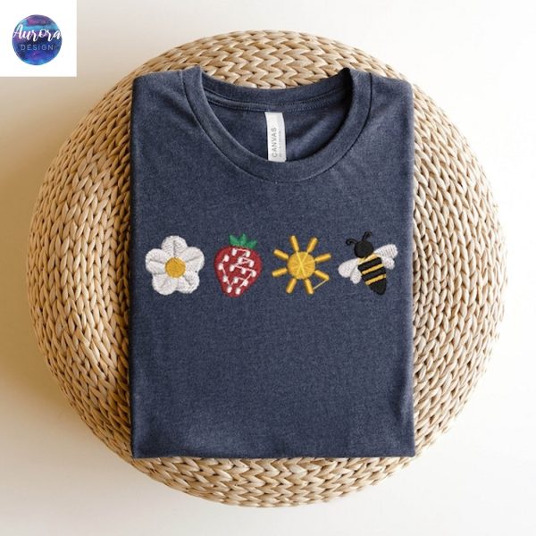 Embroidered Cute Flower Strawberry Summer Sweatshirt