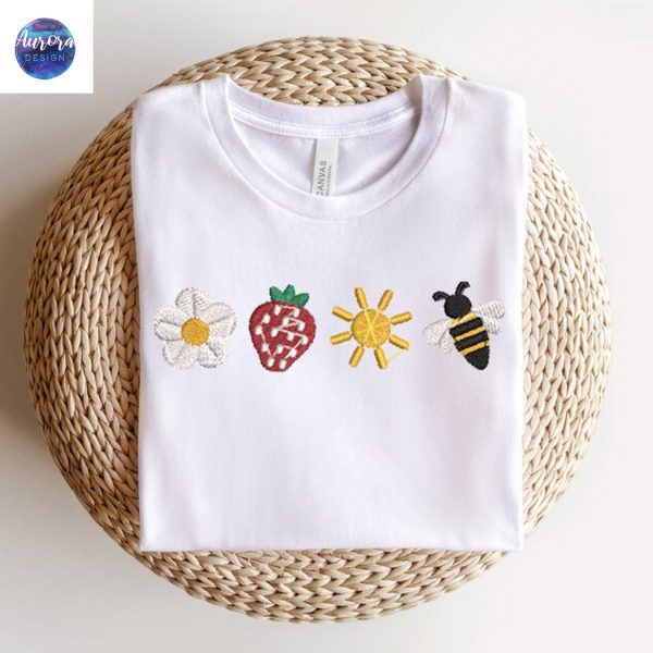 Embroidered Cute Flower Strawberry Summer Sweatshirt