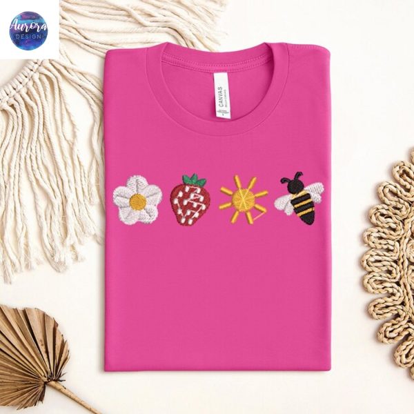 Embroidered Cute Flower Strawberry Summer Sweatshirt