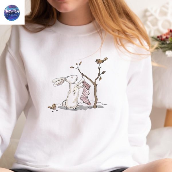 Embroidered Cute Rabbit Christmas Sweatshirt