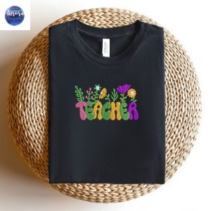 Embroidered Flower Teacher School Shirt