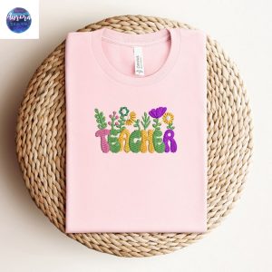 Embroidered Flower Teacher School Shirt