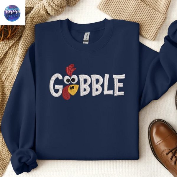 Embroidered Gobble Gobble Turkey Sweatshirt