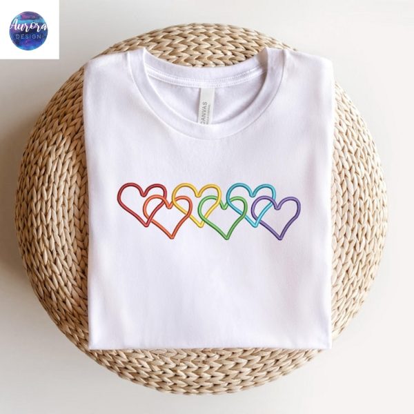 Embroidered Rainbow Heart Pride Shirt