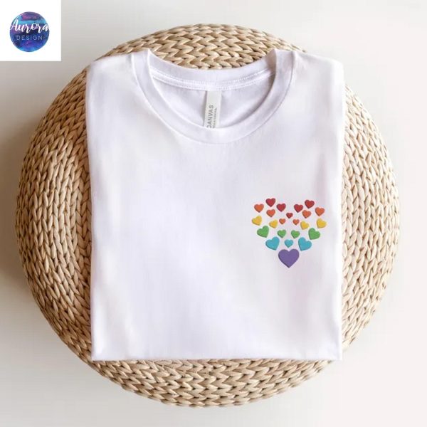 Embroidered Rainbow Love Is Love Heart Shirt