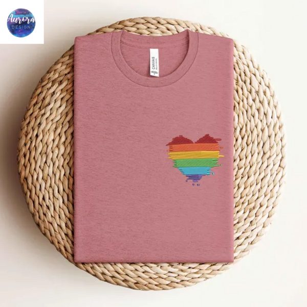 Embroidered Rainbow Love Is Love Splash Heart Shirt