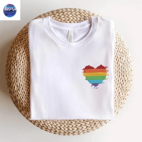 Embroidered Rainbow Love Is Love Splash Heart Shirt