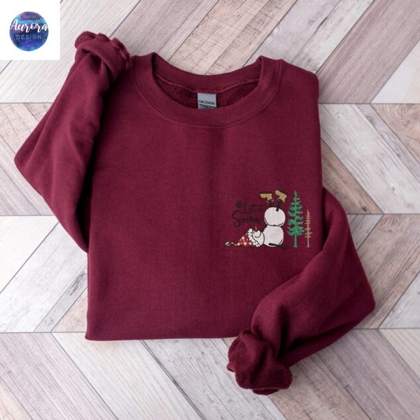 Embroidered Snowman Let It Snow Sweatshirt