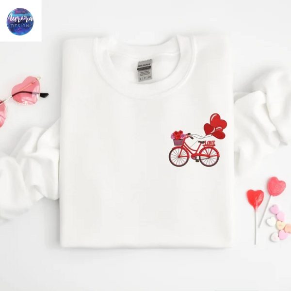 Embroidered Vintage Bicycle Heart Balloons Sweatshirt