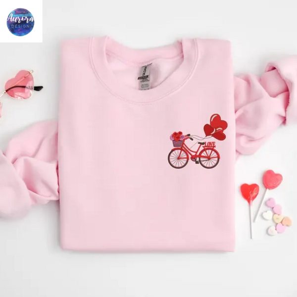 Embroidered Vintage Bicycle Heart Balloons Sweatshirt