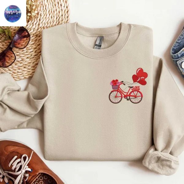 Embroidered Vintage Bicycle Heart Balloons Sweatshirt