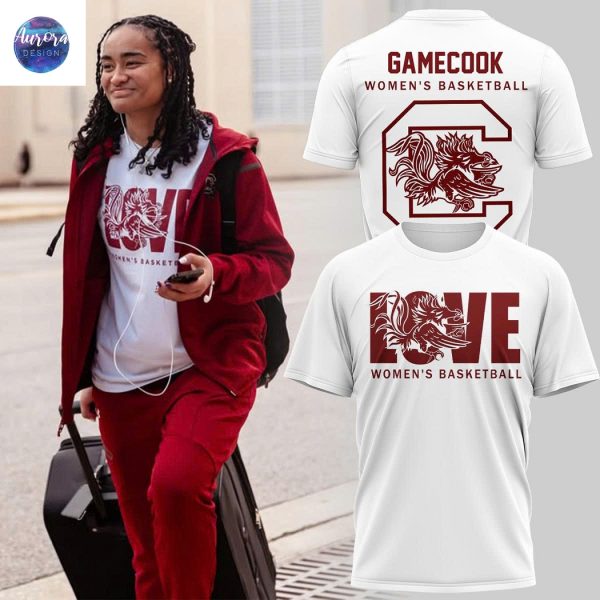 Love South Carolina Gamecocks Women Basketball 3D T-Shirt – White