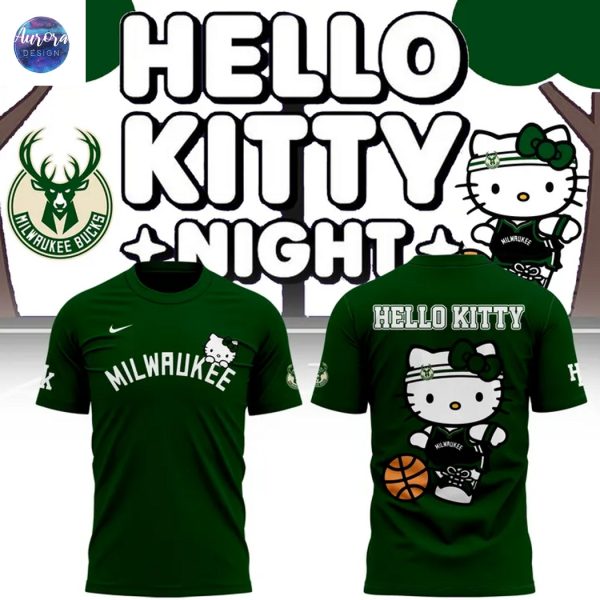 Milwaukee Bucks x Hello Kitty 2025 3D T-Shirt – Green